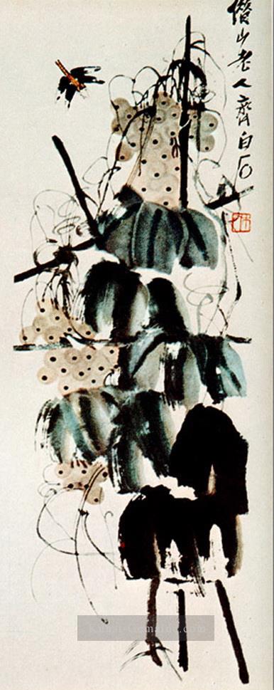 Qi Baishi bindweed und Trauben 2 alte China Tinte Ölgemälde